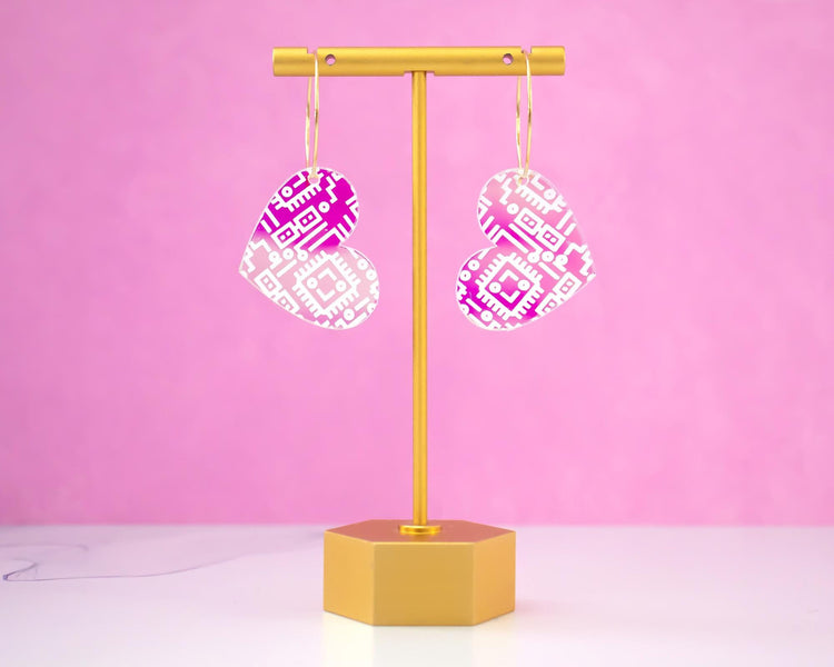 Holographic Heart Computer Chip Earrings