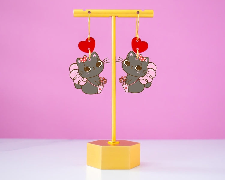 Valentines Cupid Cat Earrings