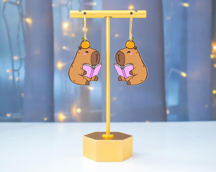 Capybara Reading A Book Earrings