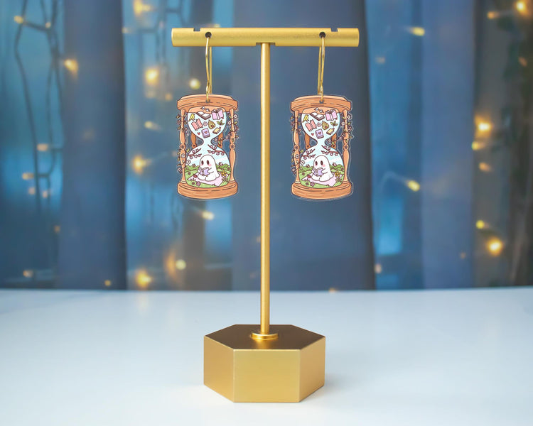 Spring Ghost Reading A Book Hourglass Earrings