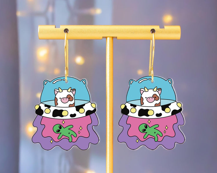 Cow Alien UFO Earrings