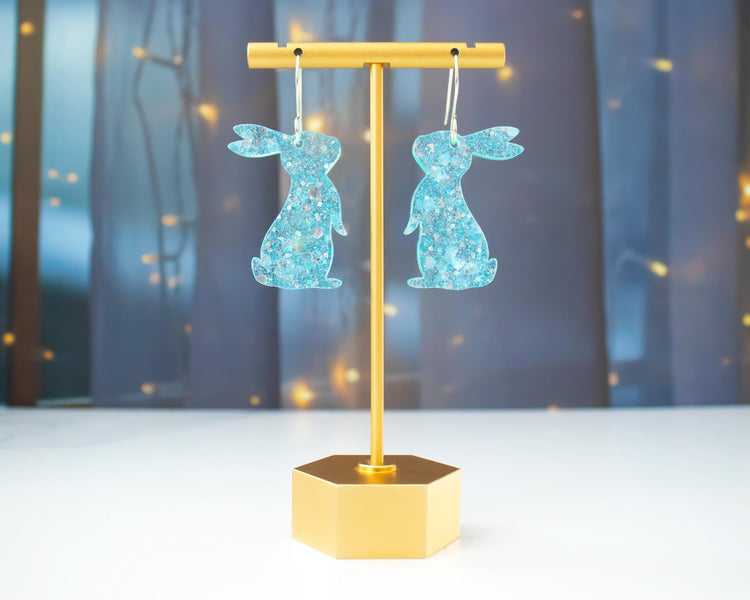 Blue Glitter Bunny Earrings