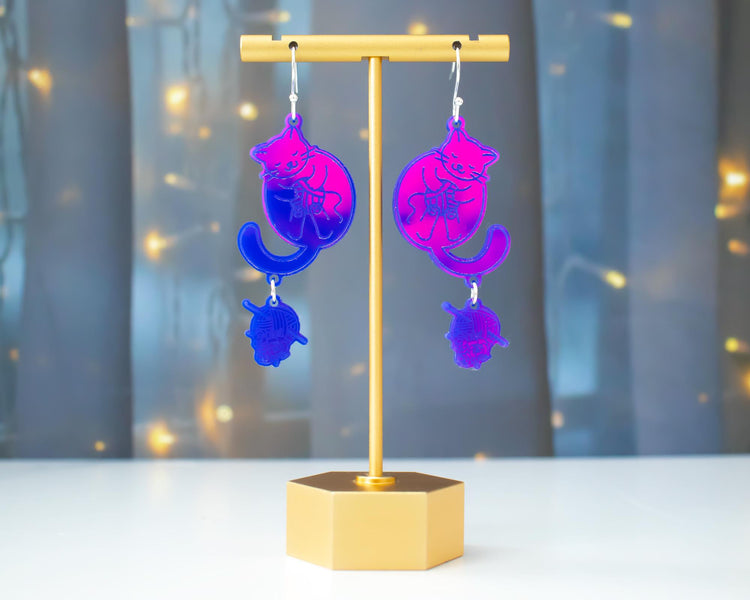 Crochet Cat Holographic Earrings