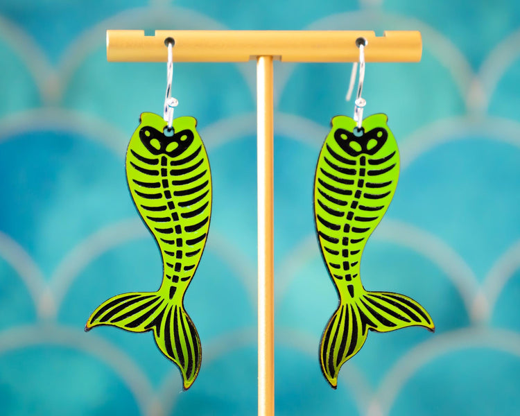 Holographic Skeleton Mermaid Tail Earrings