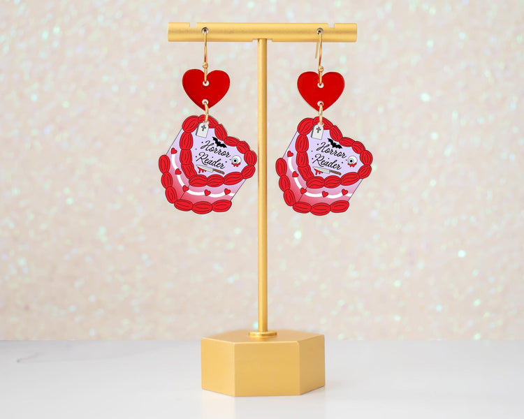 Horror Books Heart Cake Earrings