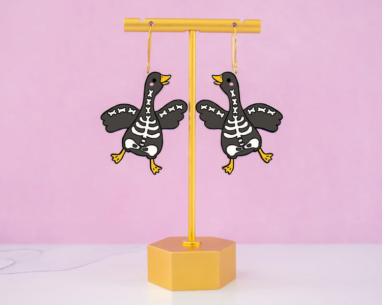 Skeleton Goose Halloween Earrings, Funny Halloween Jewelry, Fall Earrings