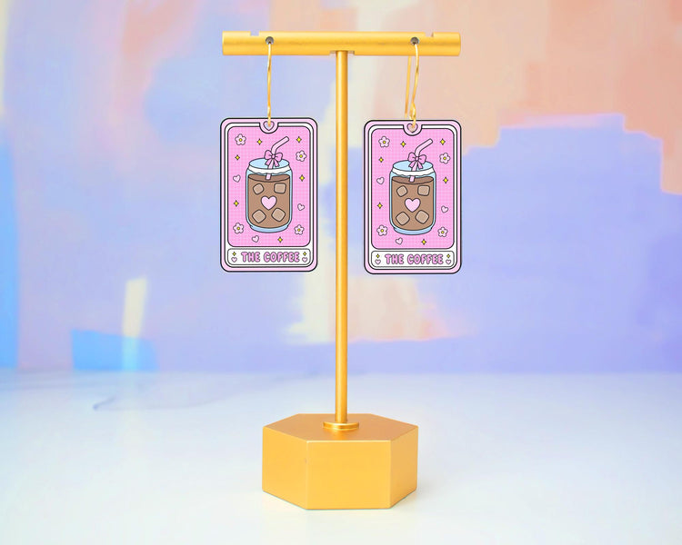 Pink Coffee Tarot Card Earrings