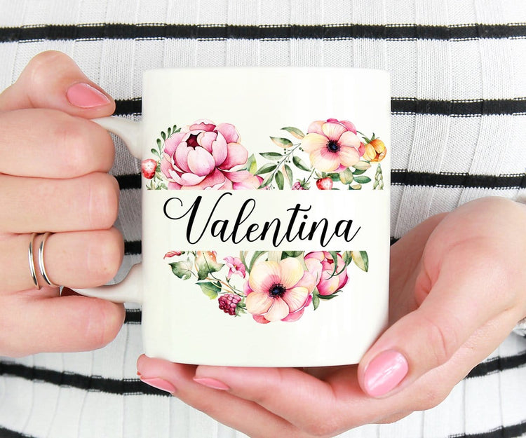 Custom Name Peony Heart Mug