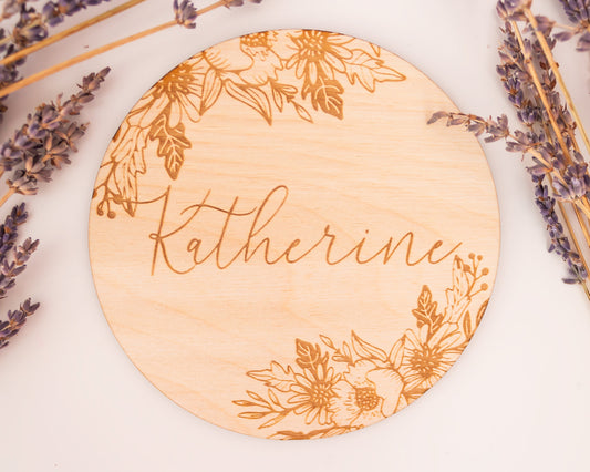 Engraved Floral Baby Announcement Sign