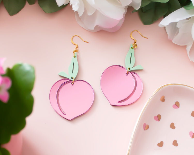 Peach Pink Mirror Acrylic Earrings