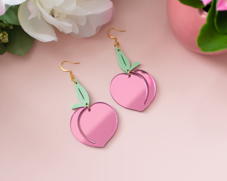 Peach Pink Mirror Acrylic Earrings