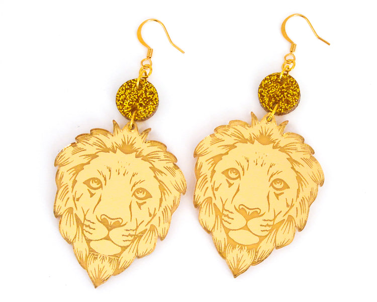 Lion Gold Mirror Acrylic Earrings