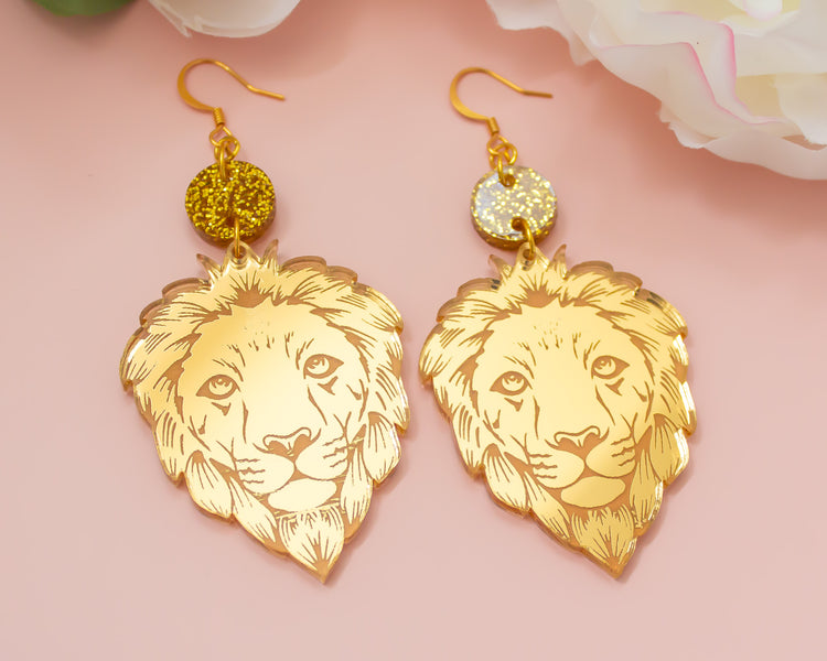 Lion Gold Mirror Acrylic Earrings