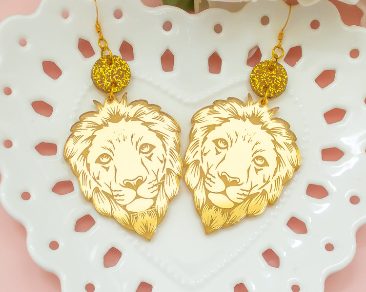 Lion Gold Mirror Acrylic Earrings