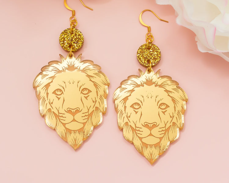 Lion Gold Mirror Acrylic Earrings
