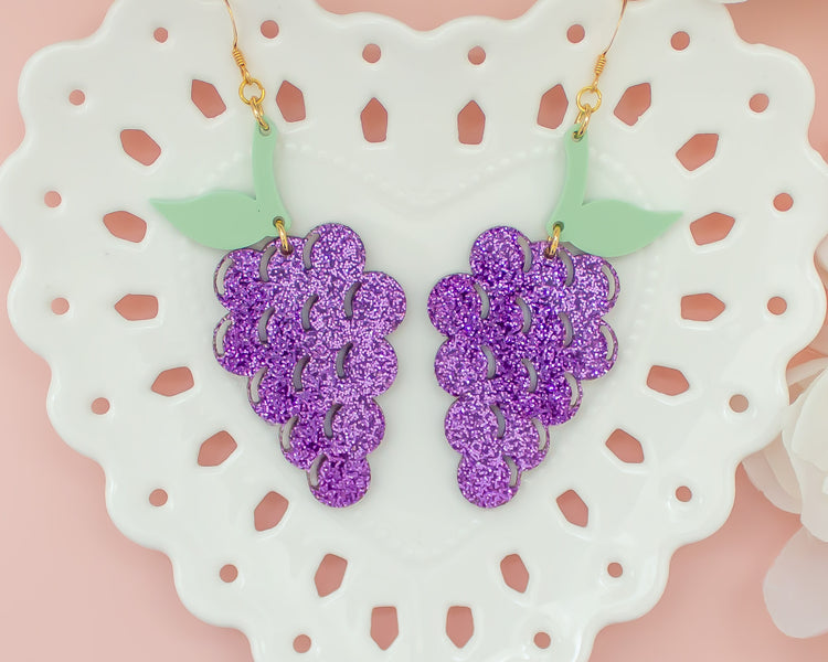 Grapes Glitter Acrylic Earrings