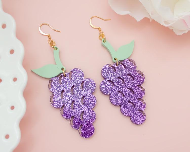 Grapes Glitter Acrylic Earrings