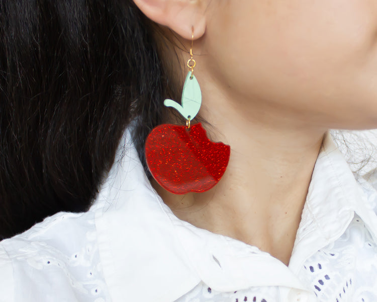 Glitter Apple Acrylic Earrings