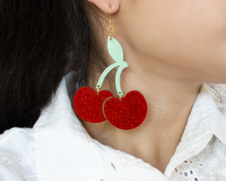 Glitter Cherry Acrylic Earrings