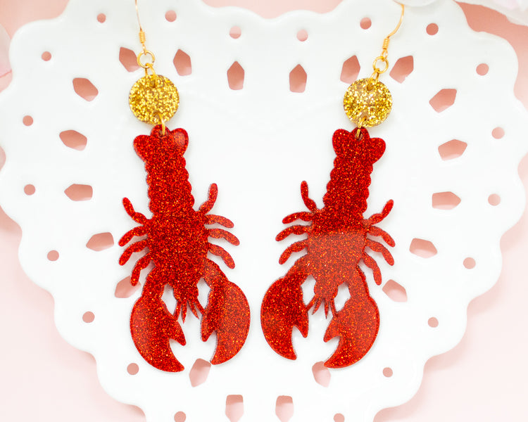 Glitter Lobster Acrylic Earrings