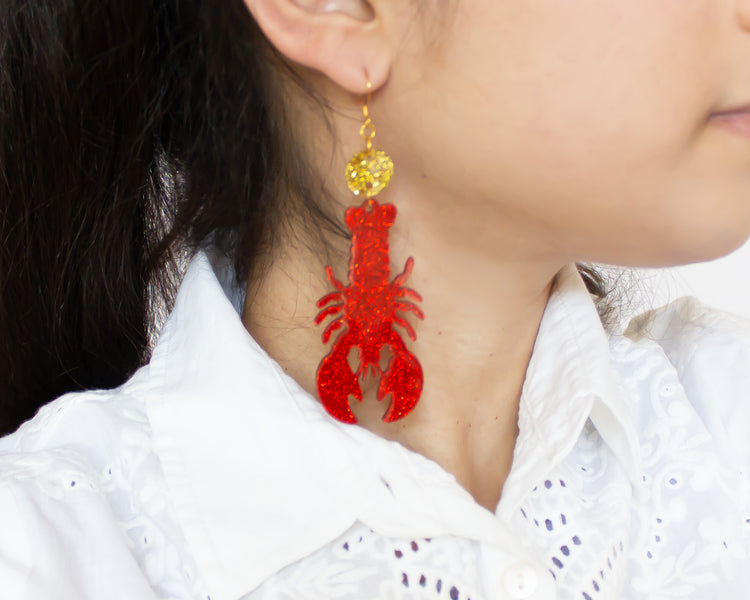 Glitter Lobster Acrylic Earrings