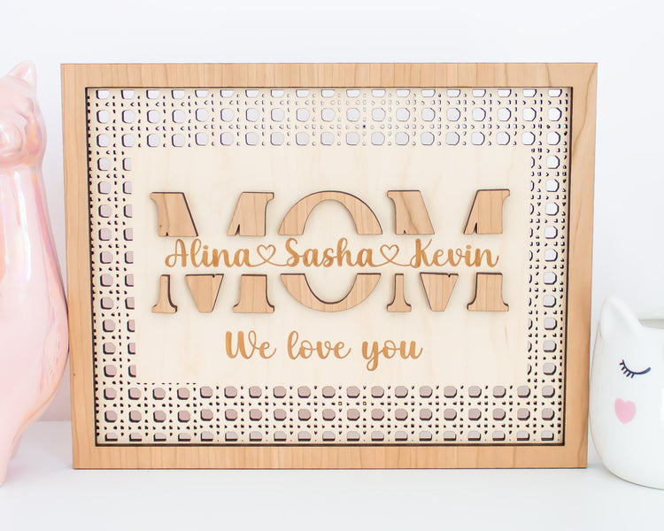 Mom Names Rattan Sign Personalized