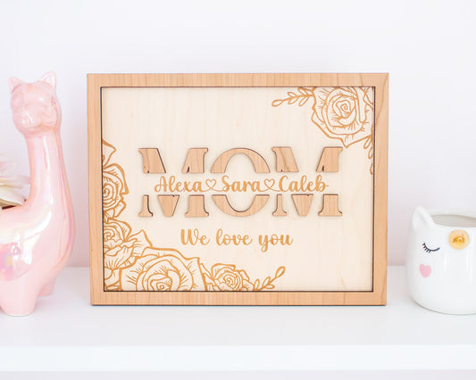 Mom Names Floral Sign Personalized