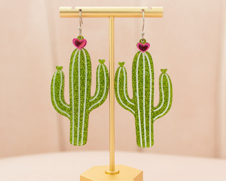 Glitter Cactus Acrylic Earrings