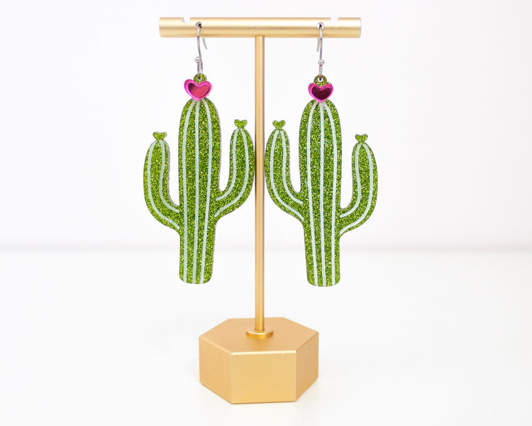 Glitter Cactus Acrylic Earrings