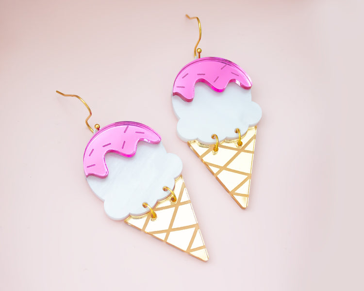 Ice Cream Cone Acrylic Earrings