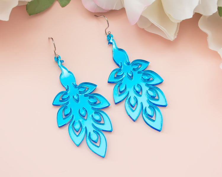Peacock Blue Mirror Acrylic Earrings