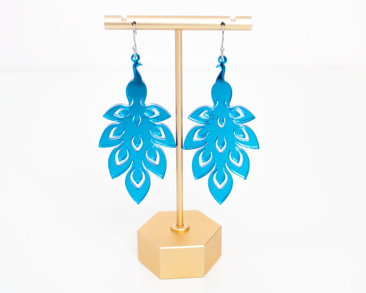 Peacock Blue Mirror Acrylic Earrings