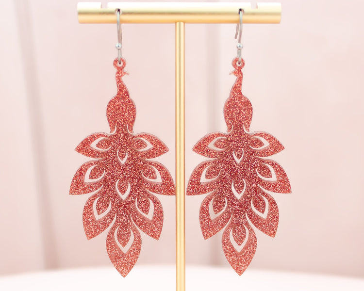 Rose Gold Peacock Acrylic Earrings