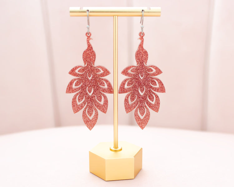 Rose Gold Peacock Acrylic Earrings