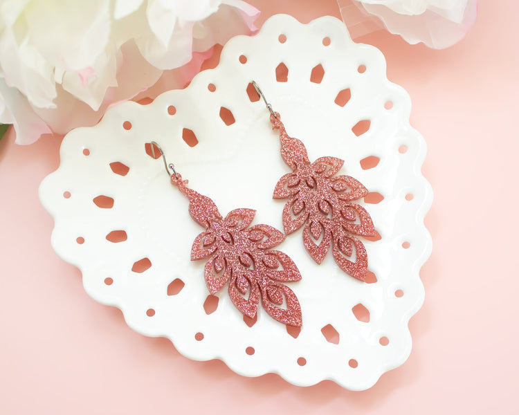 Rose Gold Peacock Acrylic Earrings