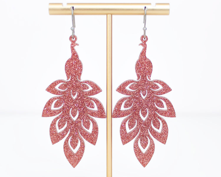 Rose Gold Peacock Acrylic Earrings