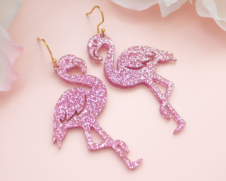Glitter Flamingo Acrylic Earrings