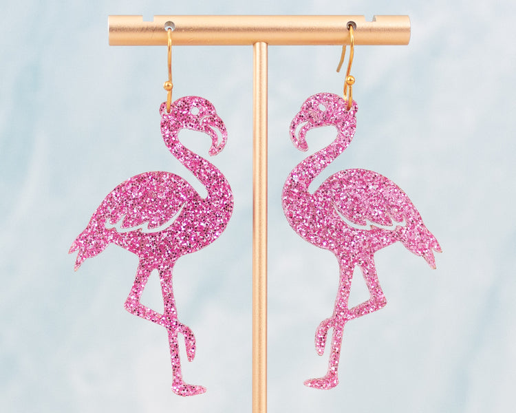 Glitter Flamingo Acrylic Earrings