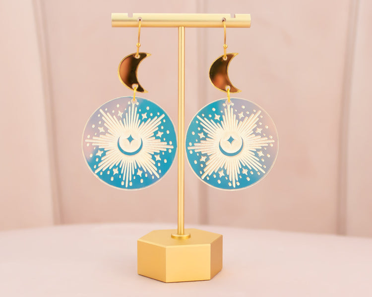 Celestial Moon & Star Iridescent Acrylic Earrings