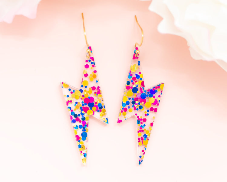 Lightning Bolt Confetti Acrylic Earrings