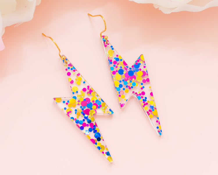 Lightning Bolt Confetti Acrylic Earrings