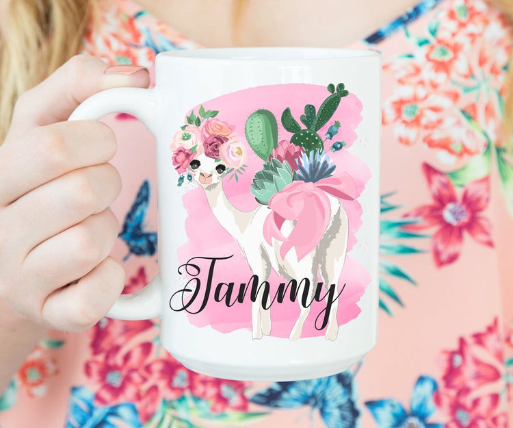 Personalized Name Llama & Cactus Coffee Mug