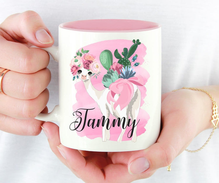 Personalized Name Llama & Cactus Coffee Mug