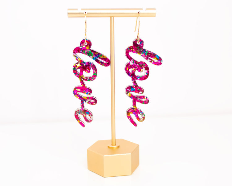 Love Glitter Confetti Valentines Earrings