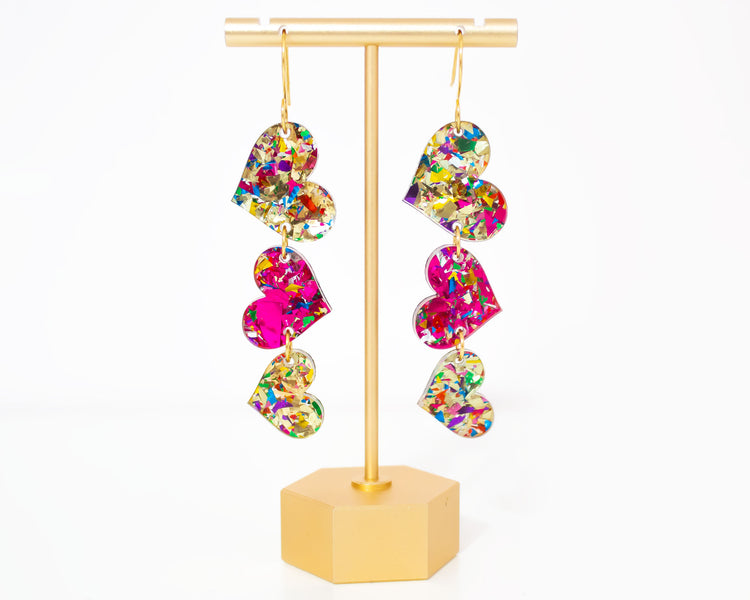 Glitter Confetti Valentines Heart Earrings