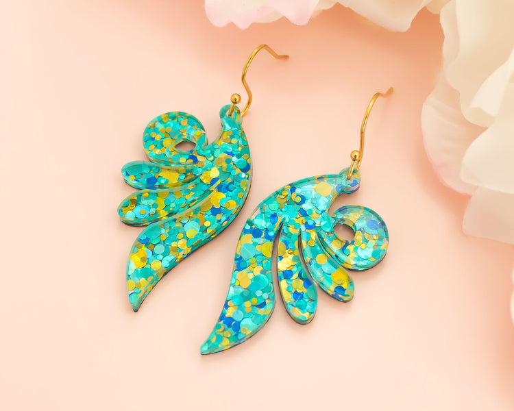 Aqua Confetti Wings Earrings