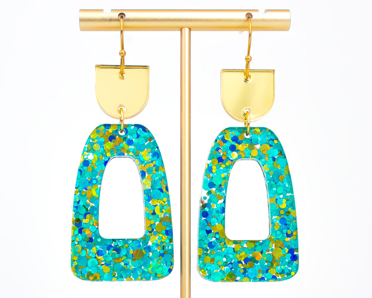 Aqua Confetti Geometric Earrings