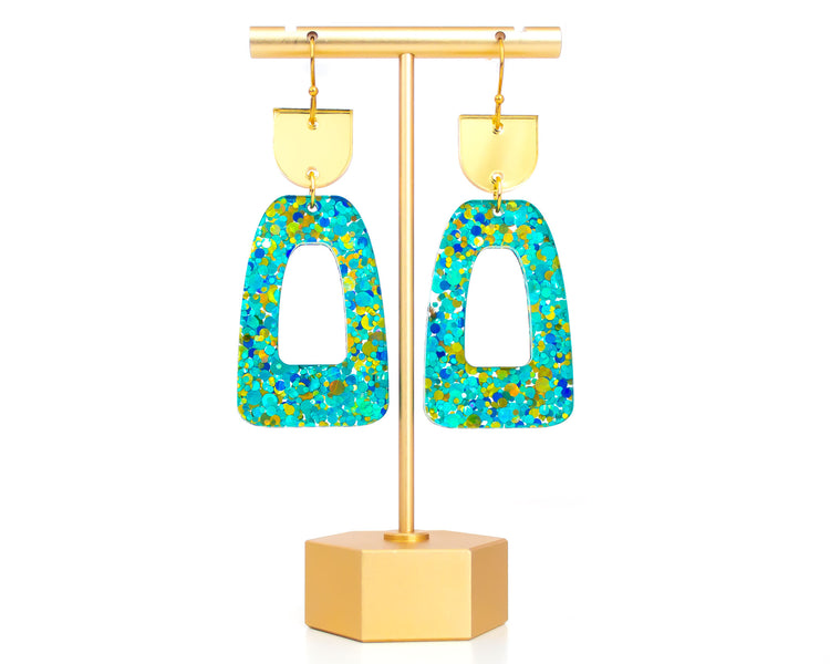 Aqua Confetti Geometric Earrings