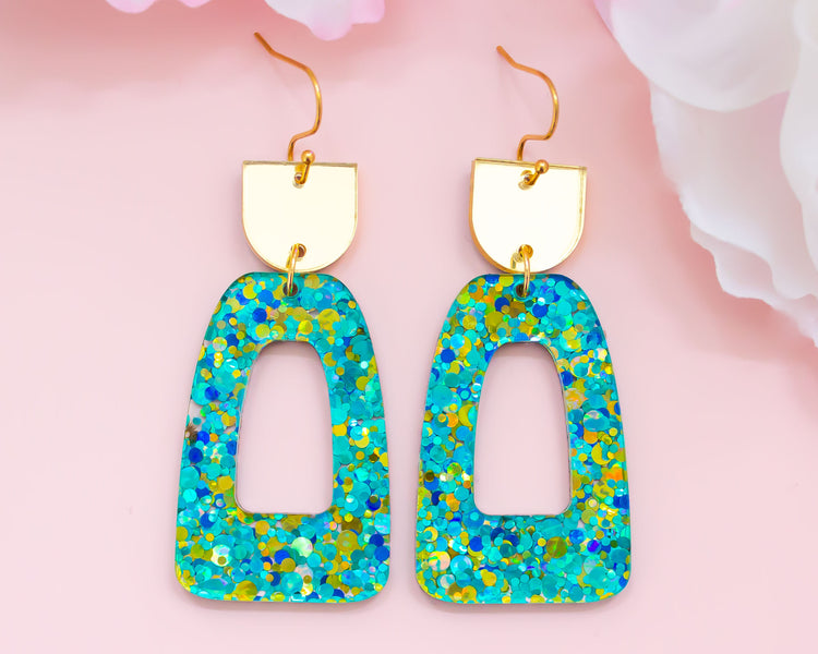 Aqua Confetti Geometric Earrings