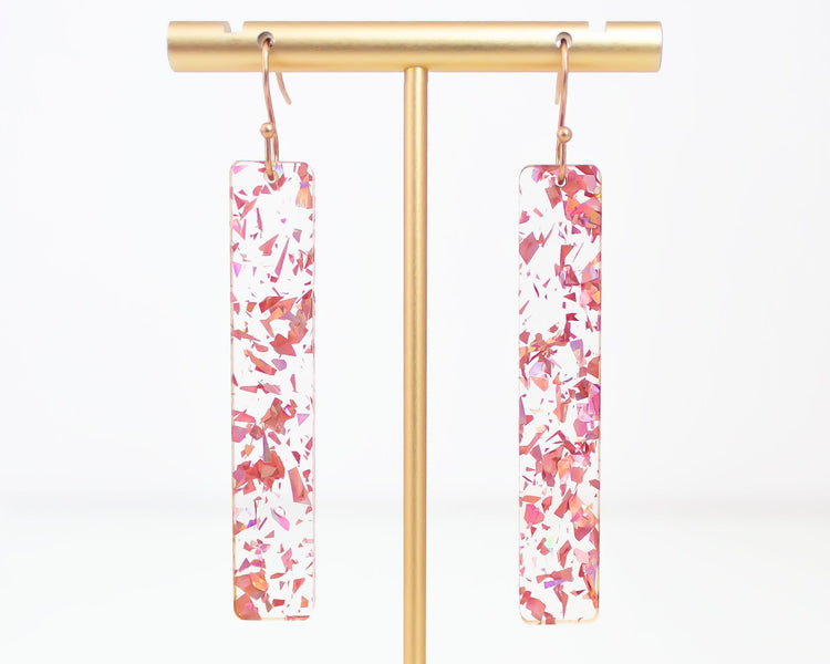 Rose Gold Flake Rectangle Bar Earrings